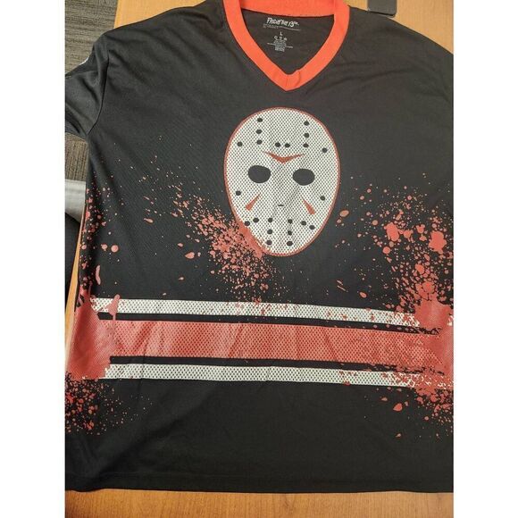 Friday the 13th Jason Voorhees Bloody Hockey Jersey  Black and Red #13 Size LARG - Picture 4 of 8